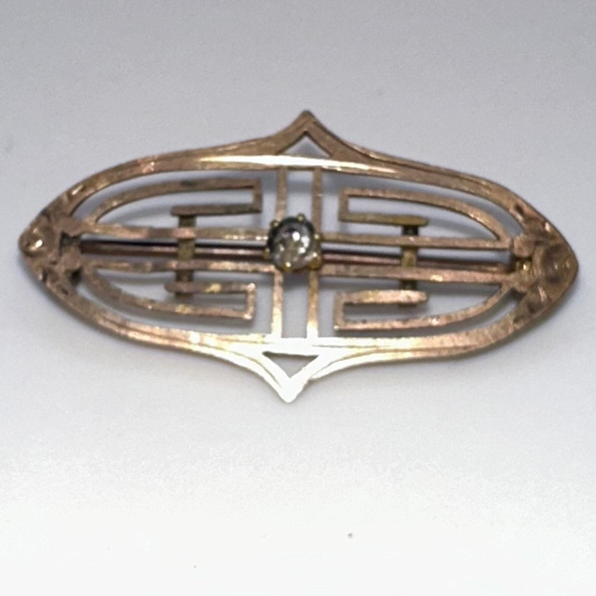 PSCO antique Edwardian 1900s rose gold filled clear paste openwork brooch pin