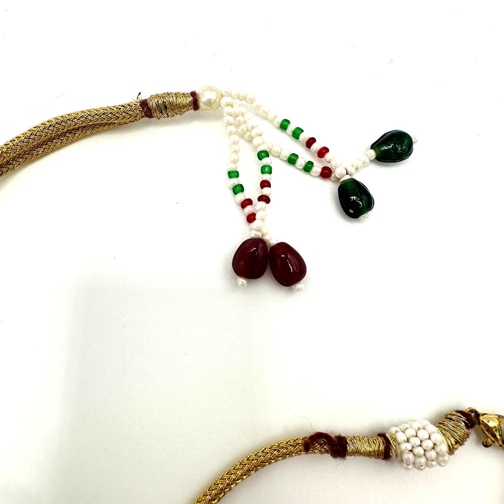 Indian vintage 3 strand semiprecious agate glass pearls beaded necklace
