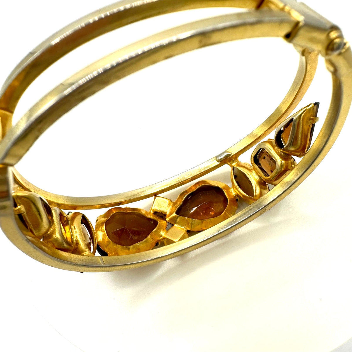 Juliana gold tone brown topaz glass rhinestones clamper bangle bracelet