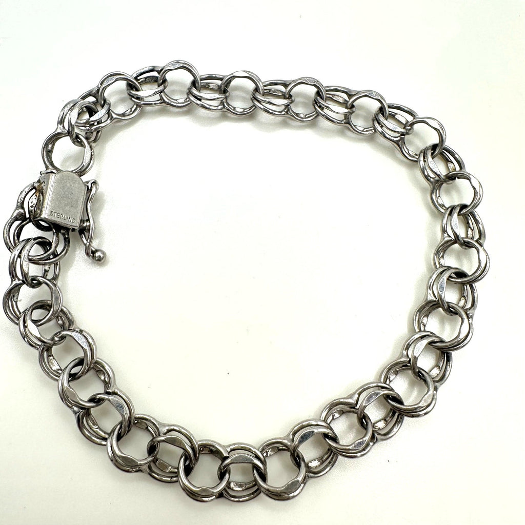 Vintage 925 sterling silver double link chain starter charm bracelet 7.25"