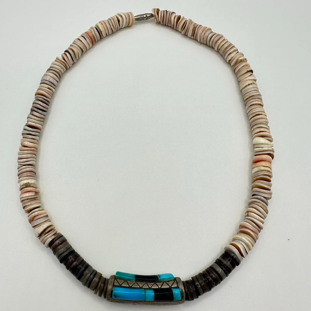 Native American Santo Domingo vintage sterling heishi turquoise beaded necklace