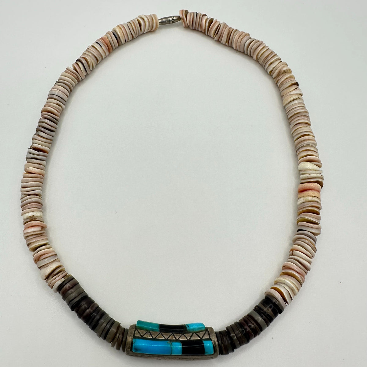 Native American Santo Domingo vintage sterling heishi turquoise beaded necklace