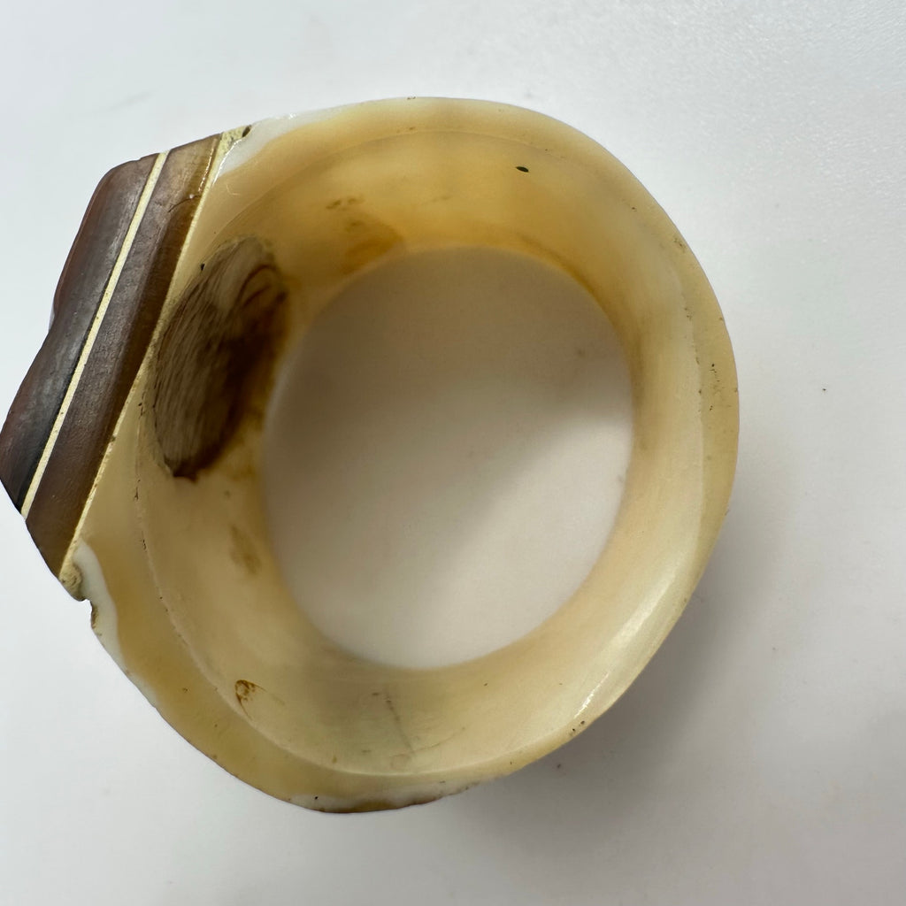 Vintage antique carved genuine abalone mother of pearl statement ring size 6.5