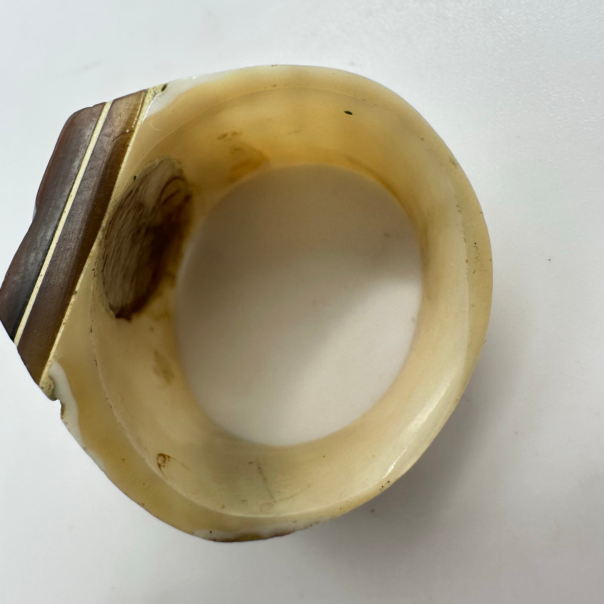 Vintage antique carved genuine abalone mother of pearl statement ring size 6.5