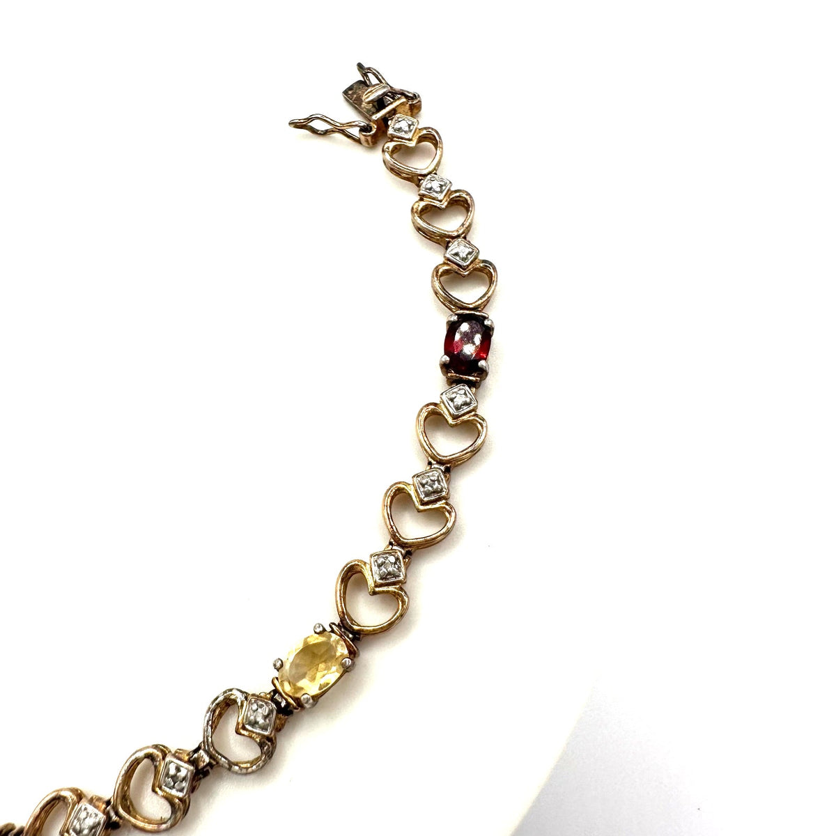 DL 925 sterling silver gold vermeil multicolor real gems heart chain bracelet