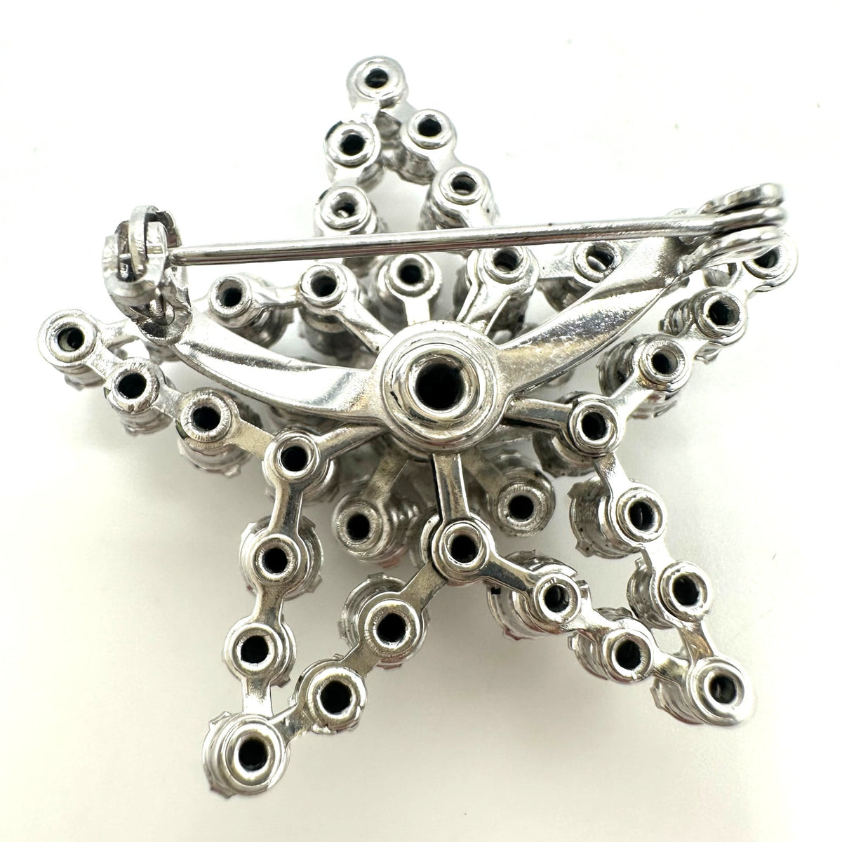 Order of the Eastern 5 point Star vintage silver tone rhinestones enamel brooch