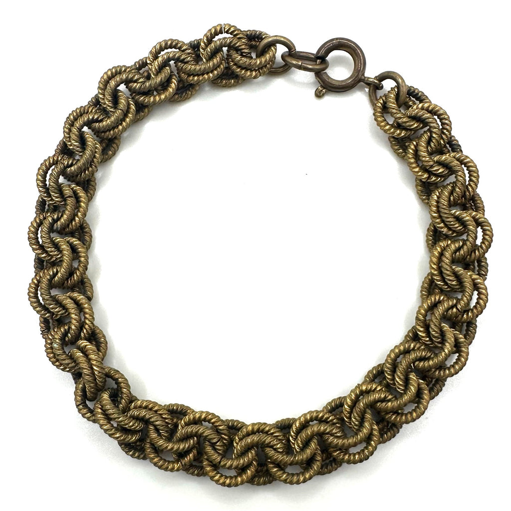 Antique vintage 1930s 1940s gold tone brass double rolo links chain bracelet 8"