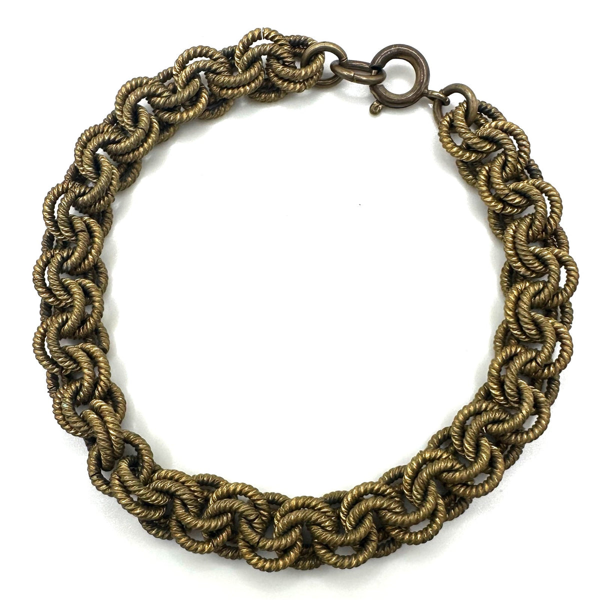 Antique vintage 1930s 1940s gold tone brass double rolo links chain bracelet 8"
