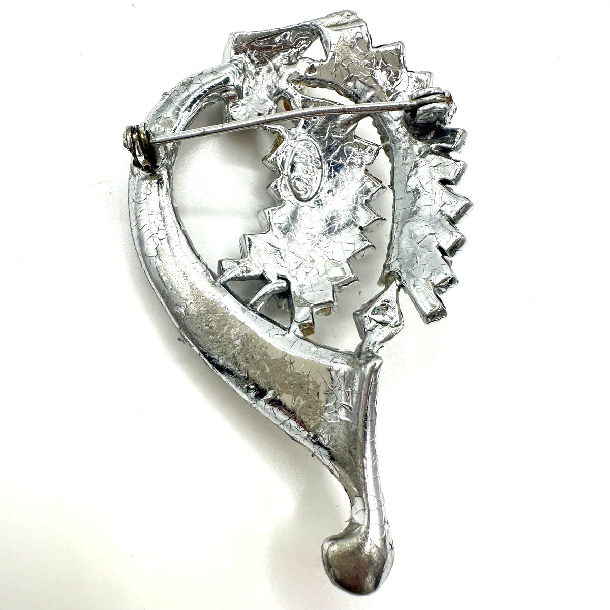 Dafri signed vintage large silver tone clear baguettes round rhinestones brooch