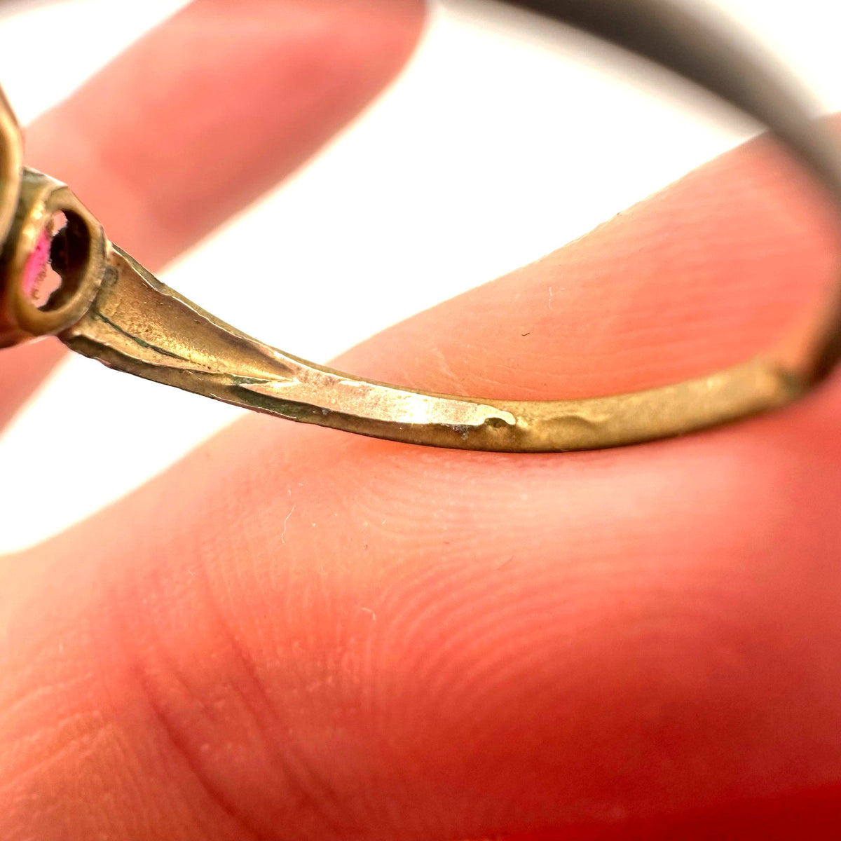 Antique Edwardian Victorian gold filled 3 stone red paste rhinestones ring 5