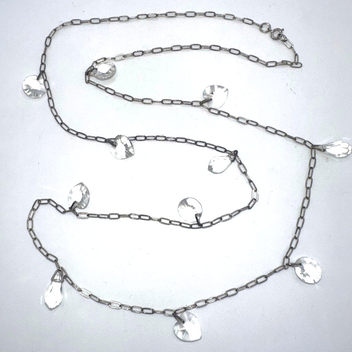 Vintage 12kt white gold filled silver tone clear glass briolettes 29.5" necklace