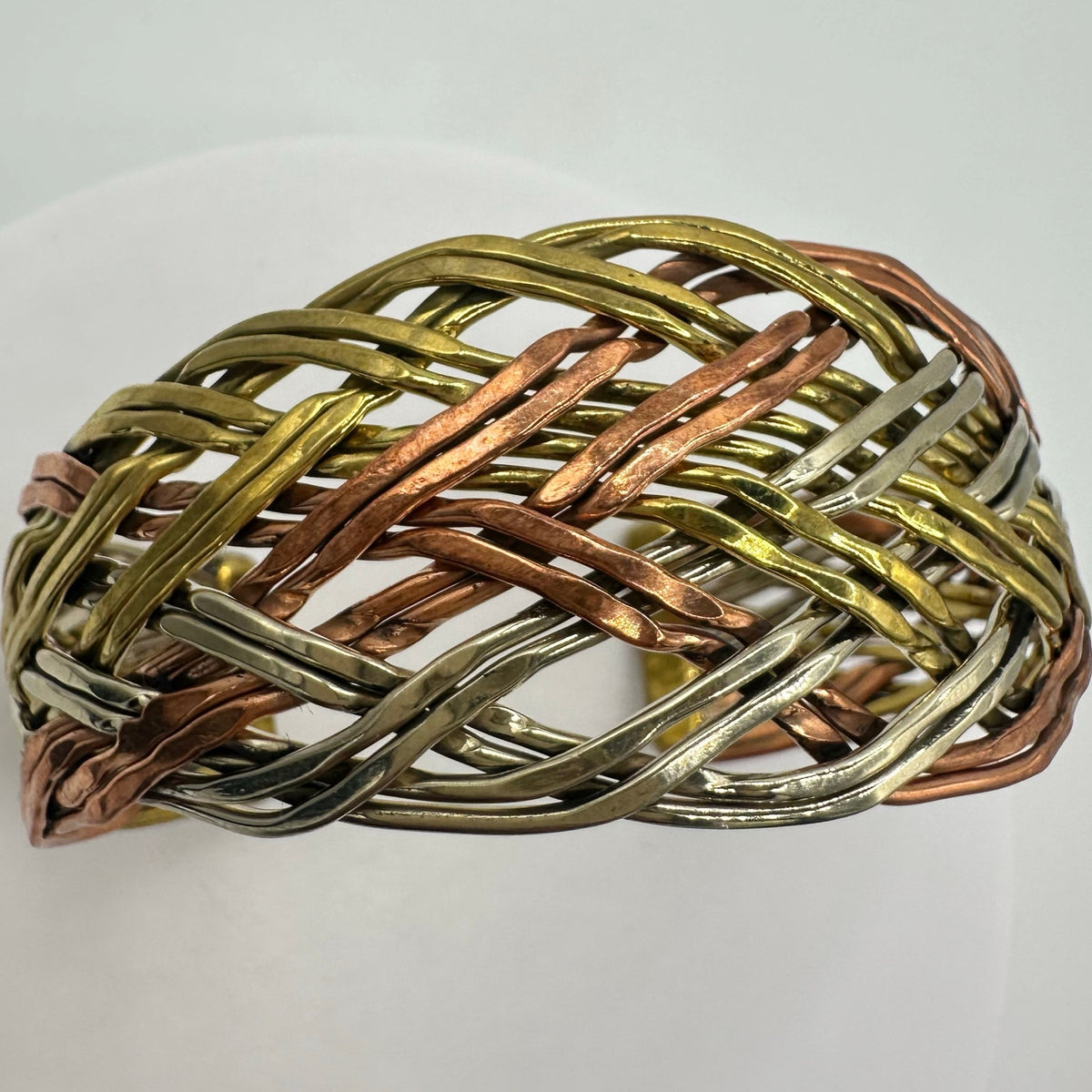 Tibetan vintage tri tone copper bronze silver nickel braided rope cuff bracelet