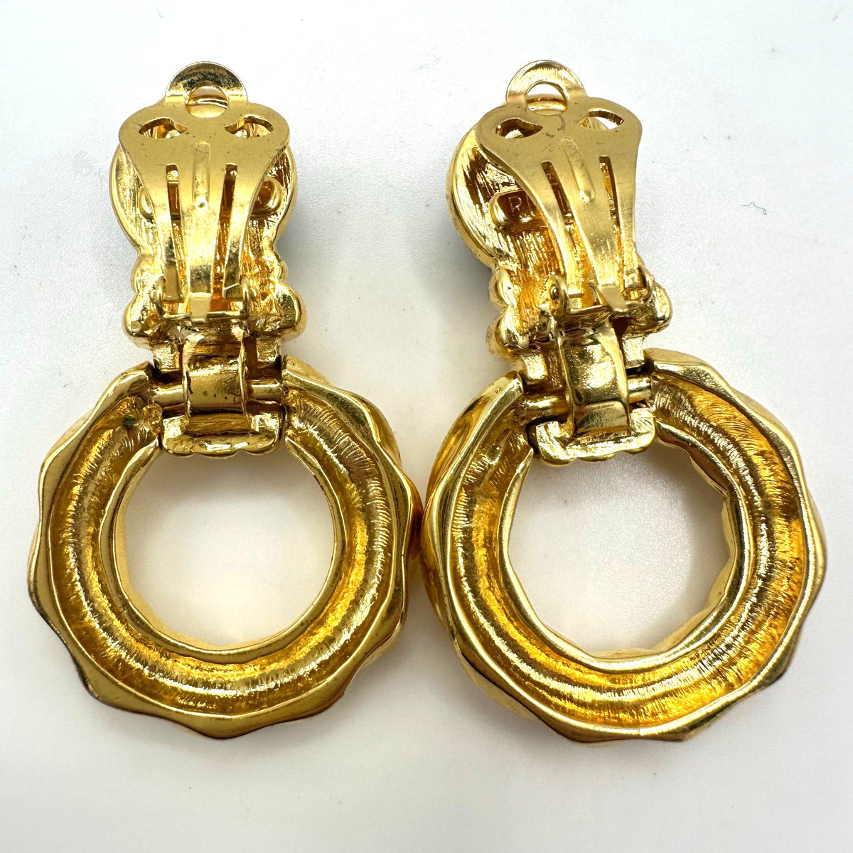 Replica signed vintage gold tone black lucite door knocker clip on earrings