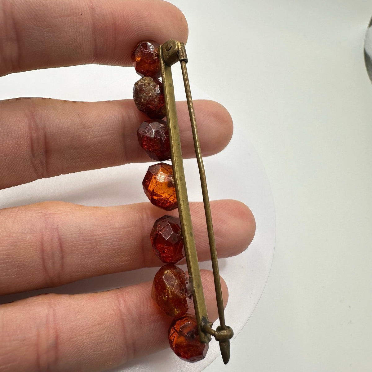 Antique Victorian 1800s genuine faceted Baltic amber beads bar pin brooch