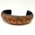 Vintage gold tone solid copper etched flowers floral adjustable cuff bracelet