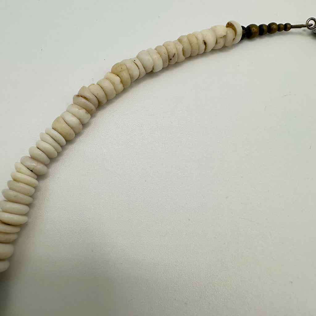 Native American carved mother of pearl fetish bird heishi beaded necklace