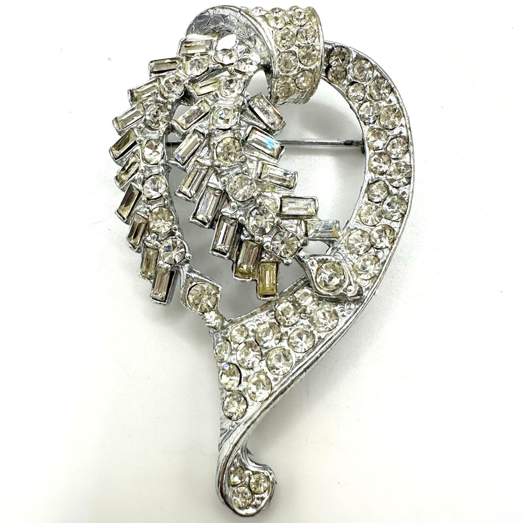 Dafri signed vintage large silver tone clear baguettes round rhinestones brooch