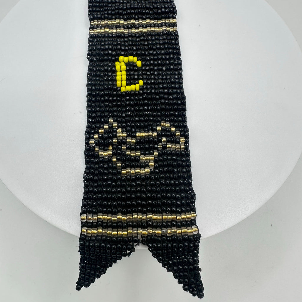 Antique Art Deco 1920s handmade eagle C initial glass beads beaded watch ribbon
