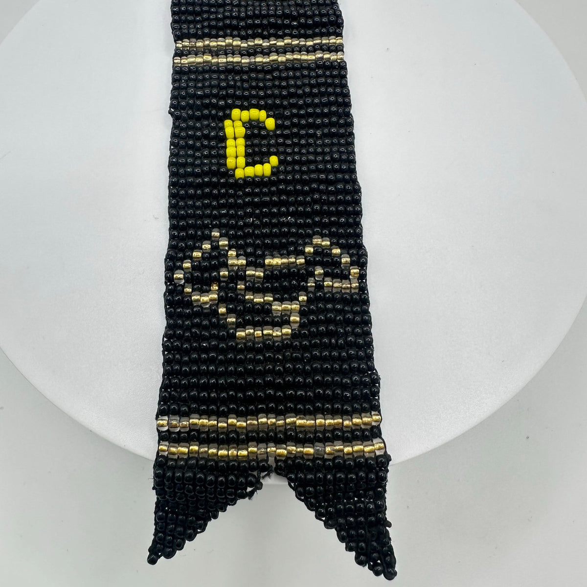 Antique Art Deco 1920s handmade eagle C initial glass beads beaded watch ribbon