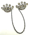 1940s vintage sterling silver rhinestones double crown brooch sweater guard