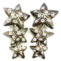 Vintage 1990s silver tone clear rhinestones 3 stars dangle drop clip on earrings