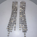 Silver tone clear rhinestones multi 5 strands fringe drop post earrings