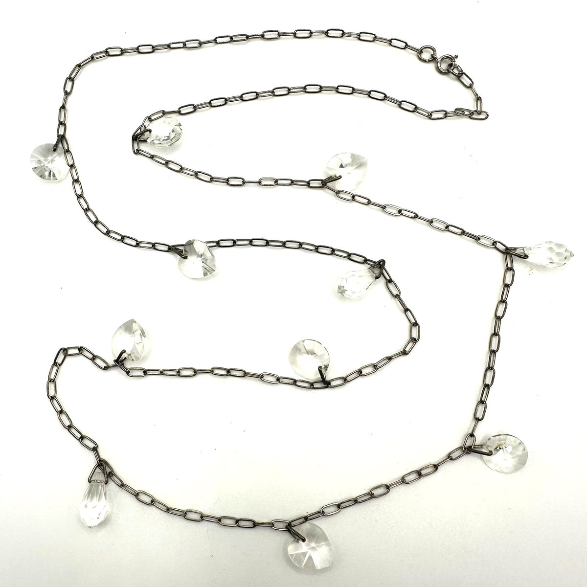 Vintage 12kt white gold filled silver tone clear glass briolettes 29.5" necklace