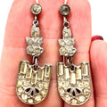 Antique Art Deco silver tone Czech glass rhinestones drop screw back earrings