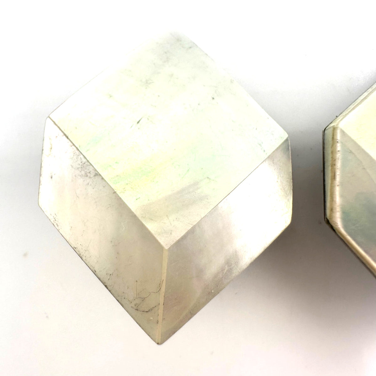 Vintage genuine mother of pearl simulated cubes silver tone clip on earrings