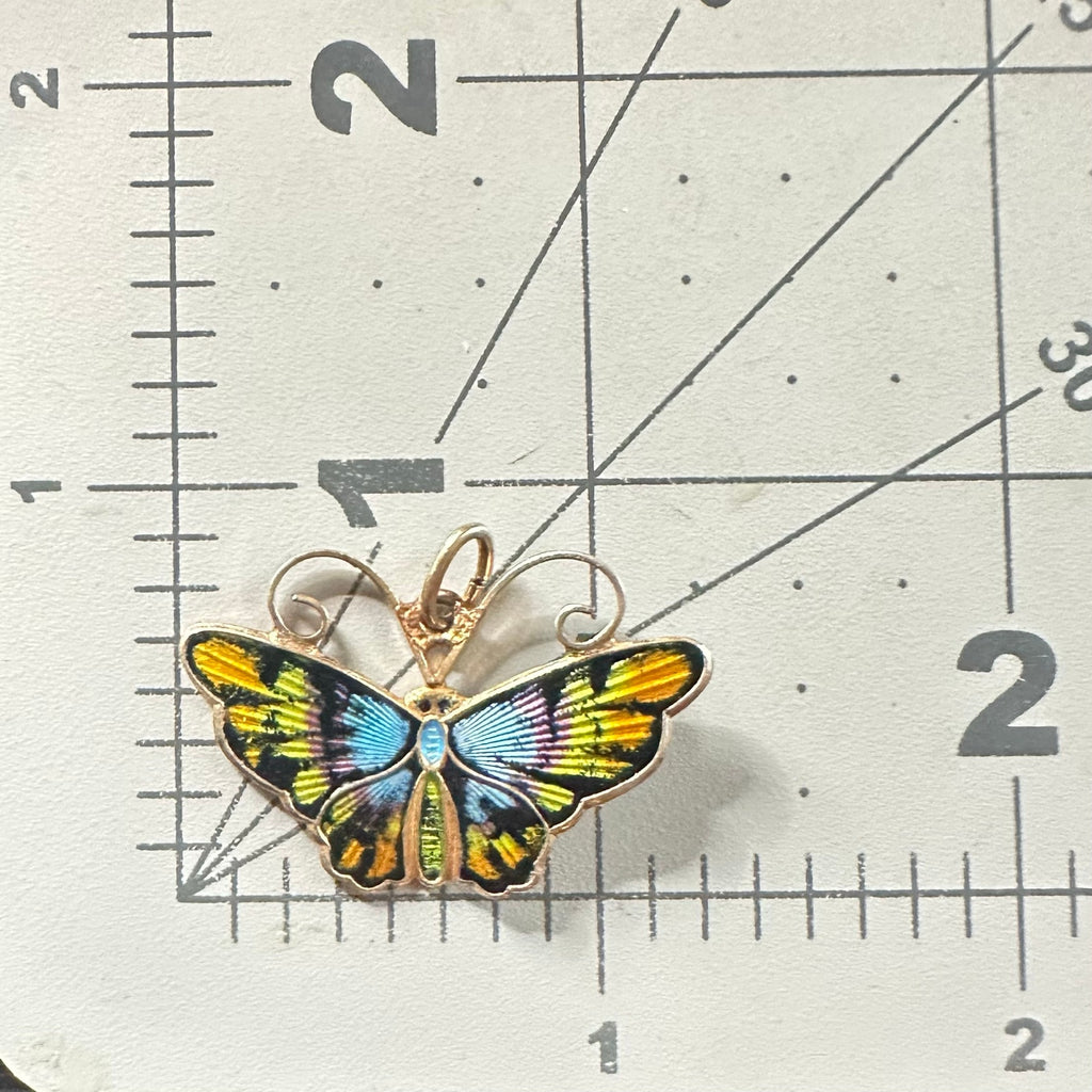 David Andersen Norwegian sterling silver gold vermeil enamel butterfly pendant