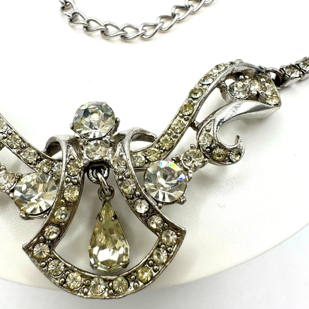 Coro Louise 1940s vintage silver tone clear rhinestones swag necklace