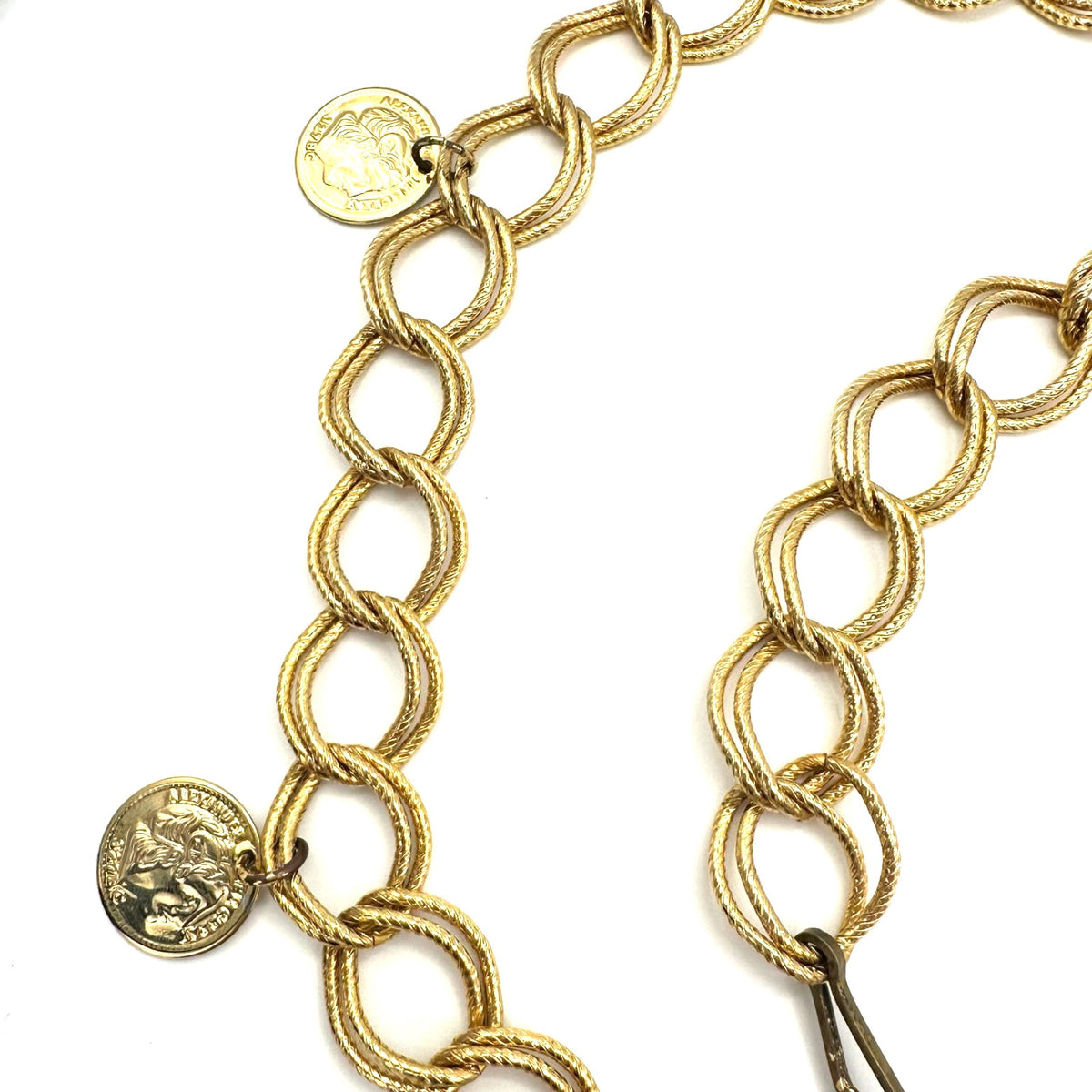1980s 1990s vintage gold tone Alexander the Great coins adjustable chain belt