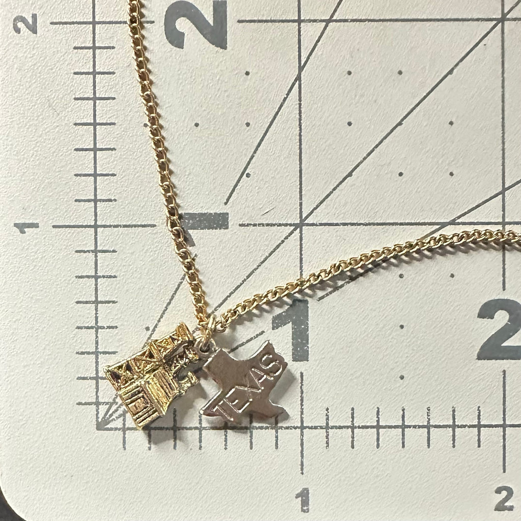 Gold tone nickel silver Texas oil derrick rig pendant charm 16" chain necklace