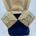 1980s 1990s vintage gold tone clear pavé rhinestones 3D square clip on earrings