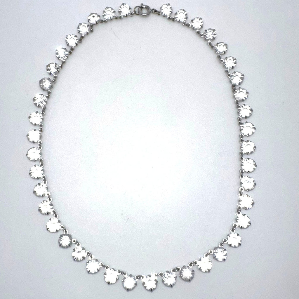 Antique Art Deco 1930s silver tone clear glass 7mm crystals rivière 15” necklace