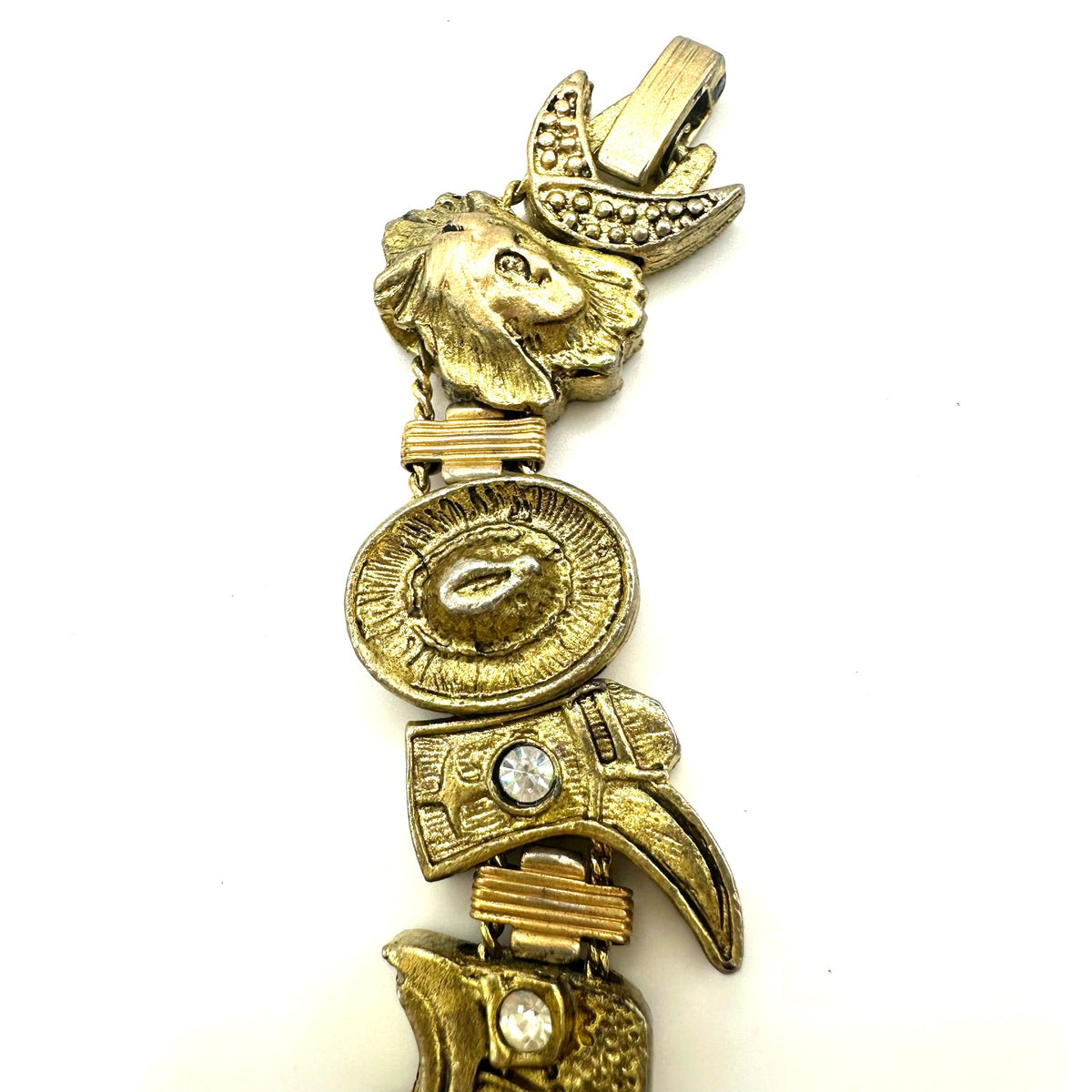 Vintage gold tone Southwestern cowboy hat boots rhinestone slider charm bracelet