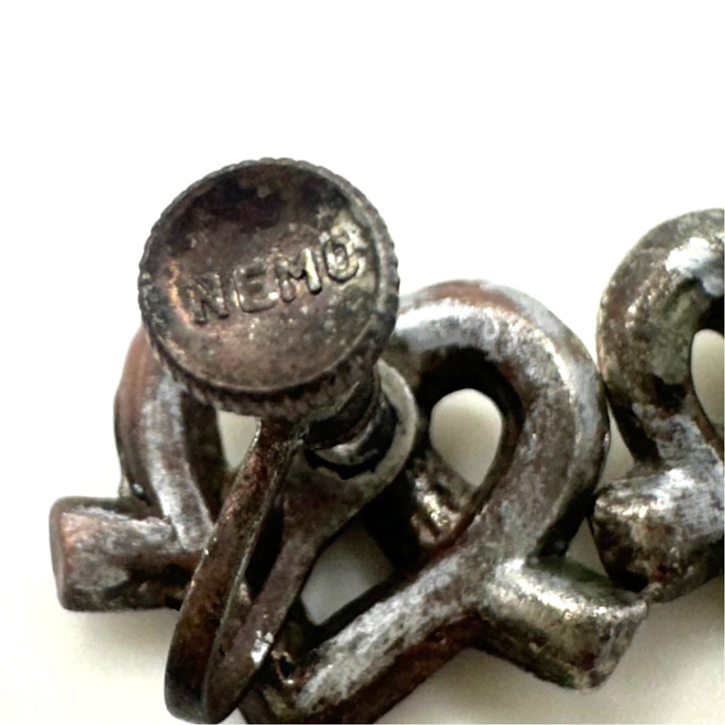 Little Nemo antique Art Deco rhinestones silver tone hearts screw back earrings