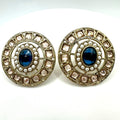 Gold plated blue champagne cubic zirconia CZ faux seed pearls post earrings