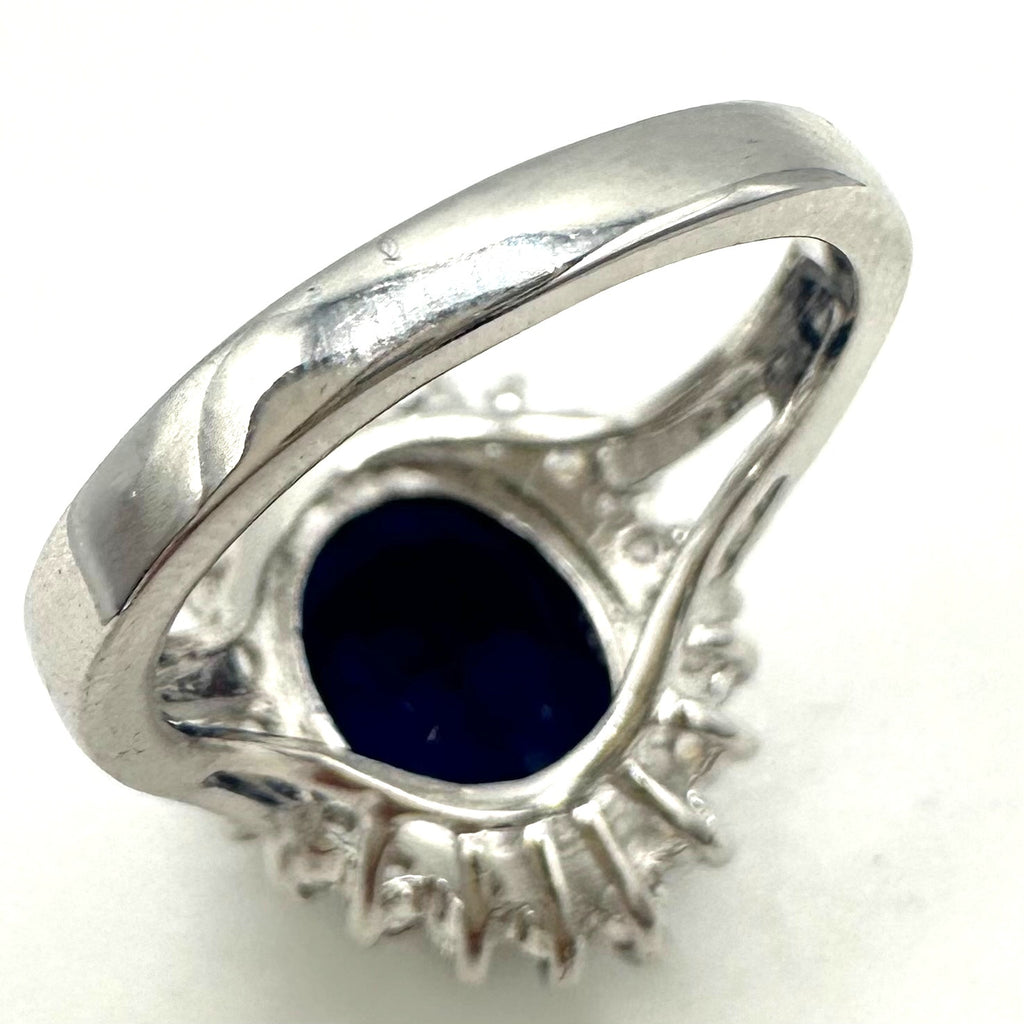 Avon RJ 125th anniversary silver tone royal blue clear cubic zirconia ring 7.5