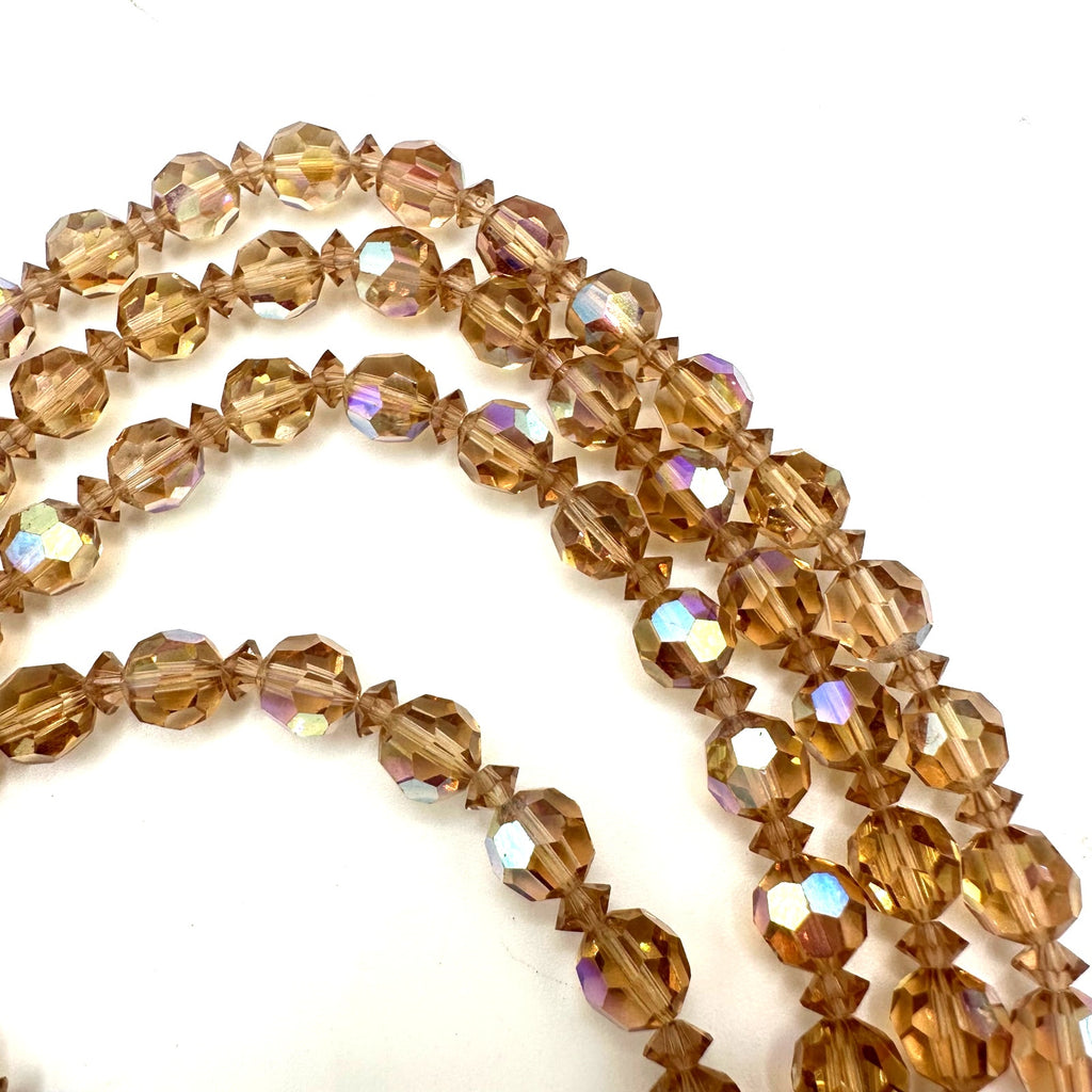 Vintage faux topaz faceted glass aurora borealis AB beads beaded 49” necklace