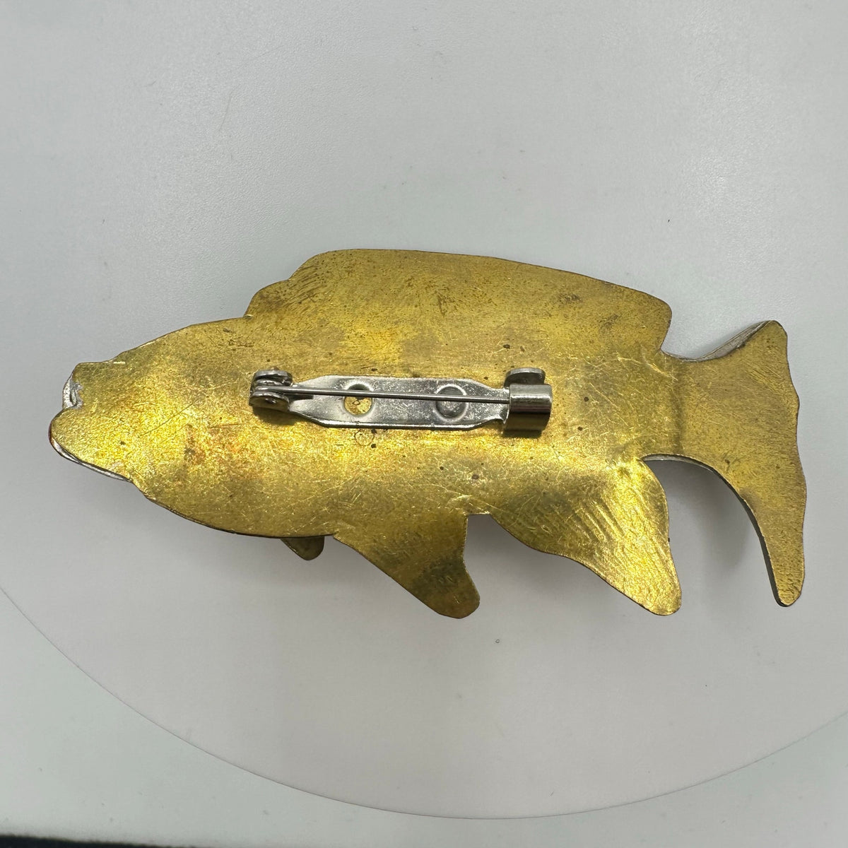 Vintage copper brass gold silver tone handmade modernist fish figural brooch