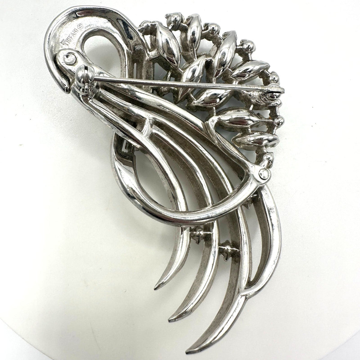 Trifari Alfred Philippe 1952 Comet silver tone clear sky blue rhinestones brooch