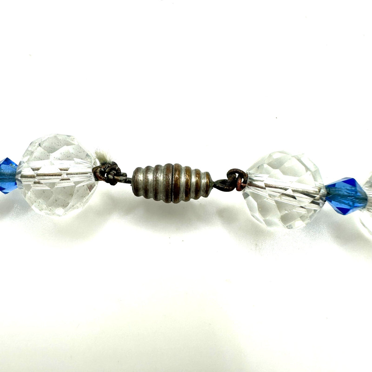 Antique Art Deco 1920s 1930s clear blue faceted Czech glass beads 22" necklace