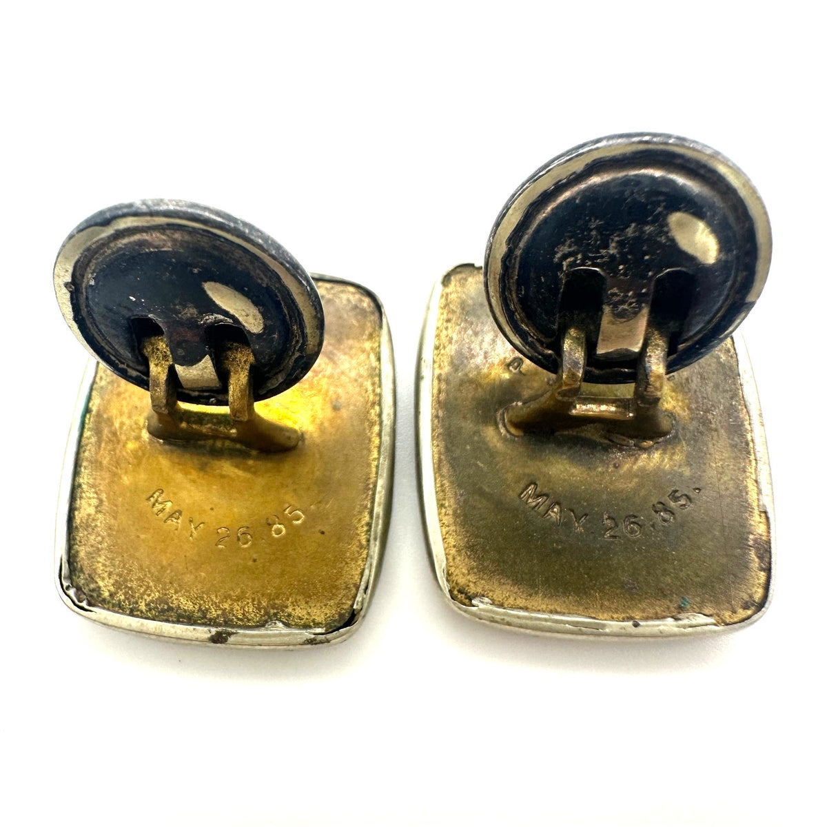 Antique Victorian 1885 rose gold filled silver gilt embossed etched cufflinks