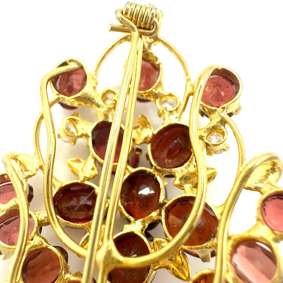 Gold plated real genuine red maroon garnets clear cubic zirconia CZ brooch