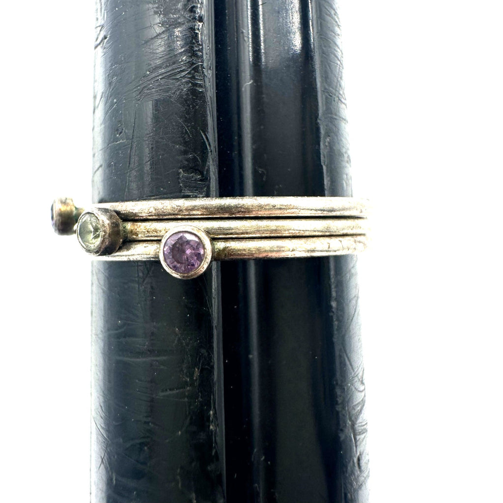 3 stackable 925 sterling silver purple clear CZ cubic zirconia rings size 7