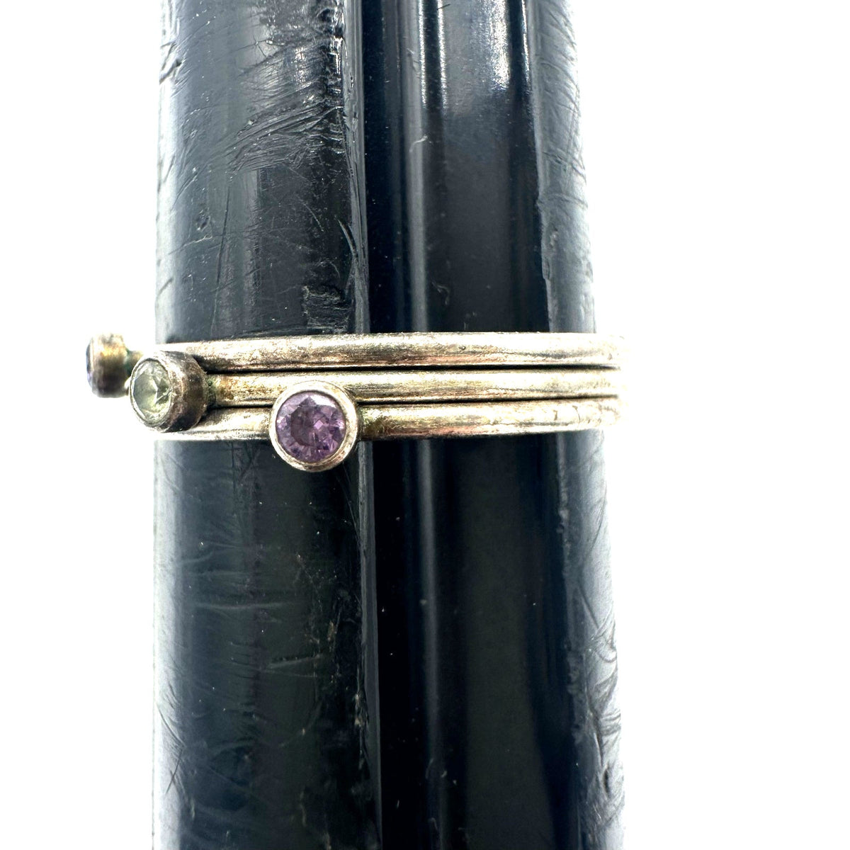 3 stackable 925 sterling silver purple clear CZ cubic zirconia rings size 7