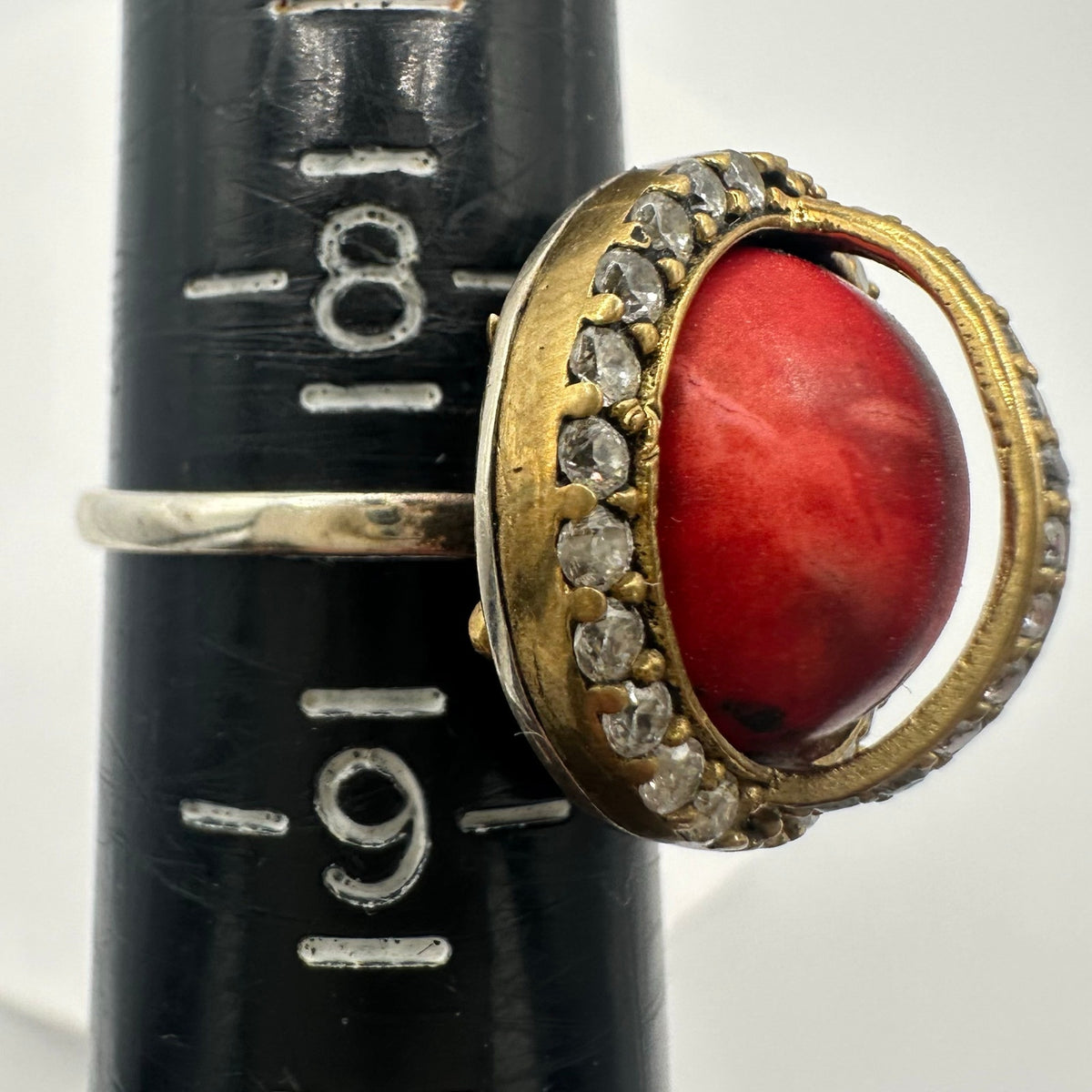 Vintage 925 sterling silver gold plated caged genuine red jasper CZ ring 8.5