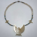 Native American carved mother of pearl fetish bird heishi beaded necklace