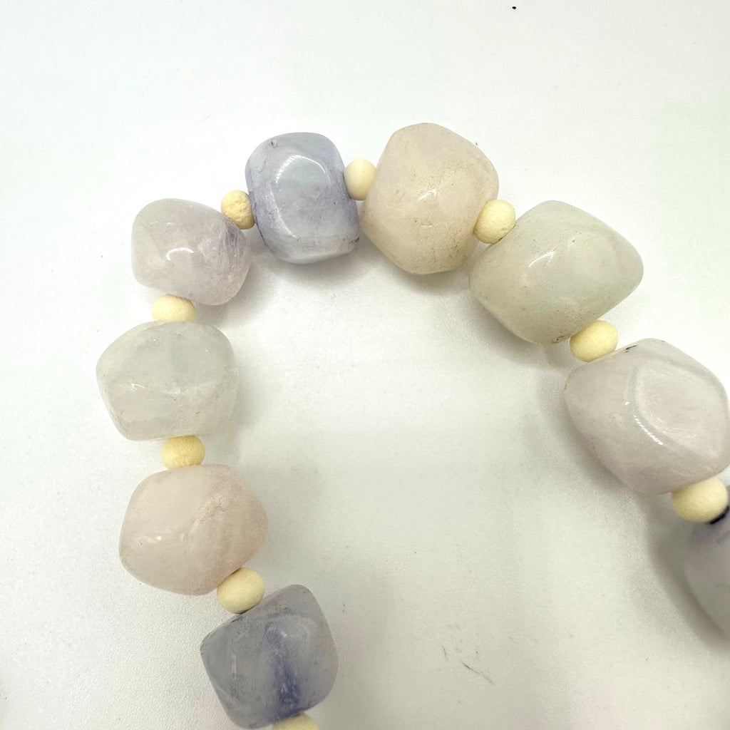 Handmade semiprecious white rose quartz amethyst heavy beaded 26” necklace